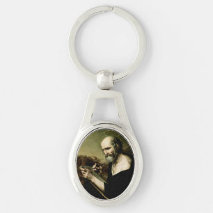 Sankt Markus Evangelisten Premium Venetianska Maje Ovalt Silverfärgad Nyckelring
