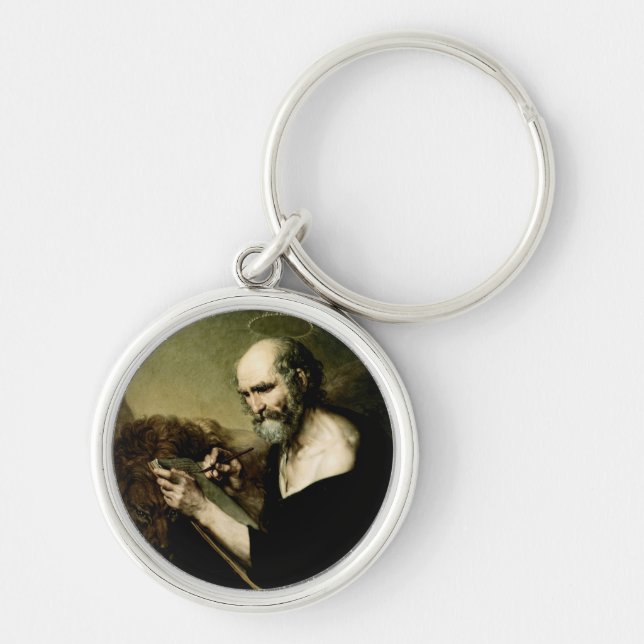 Sankt Markus evangelisten Rund Silverfärgad Nyckelring (Framsidan)