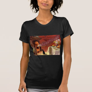 Sankt Martins måltid svart katt öppen spis kalkon Tee Shirt