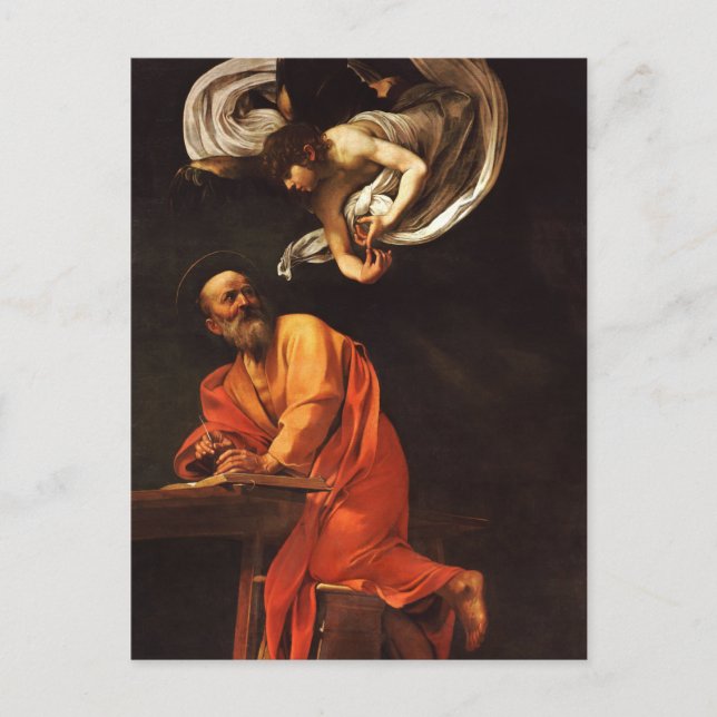 Sankt Matteus och ängeln av Caravaggio vykort (Framsida)