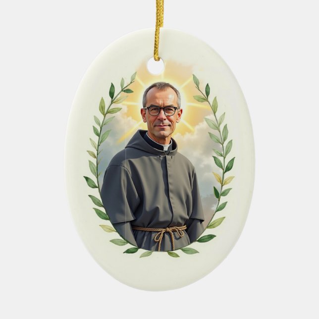 Sankt Maximilian Kolbe Guds frid och välsignelse Julgransprydnad Keramik (Framsidan)