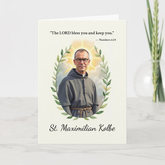 Sankt Maximilian Kolbe Guds frid och välsignelser Kort (Framsida)