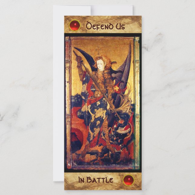 Sankt Michael Vanquishing av Djävulen Prayer Card (Framsida)