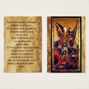 Sankt Michael Vanquishing av Djävulen Prayer Card Visitkort