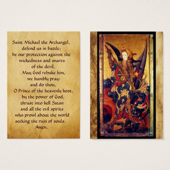 Sankt Michael Vanquishing av Djävulen Prayer Card Visitkort (Framsida & baksida)