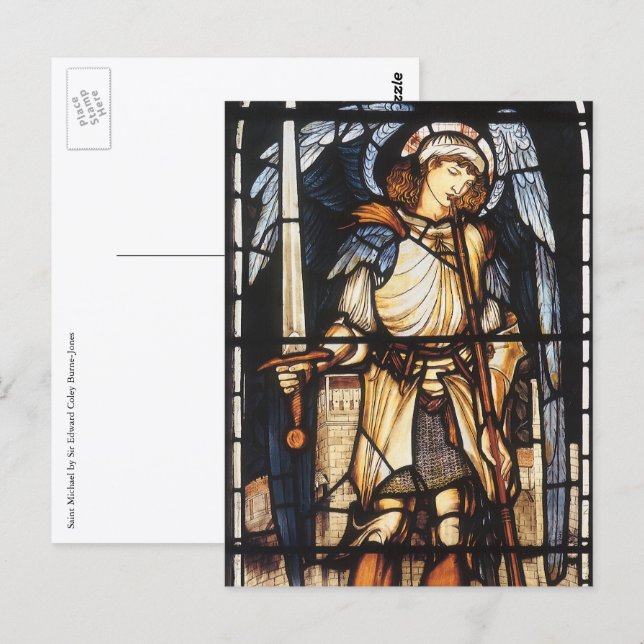 Sankt Mikael av Sir Edward Coley Burne-Jones Vykort (Fram/baksida)