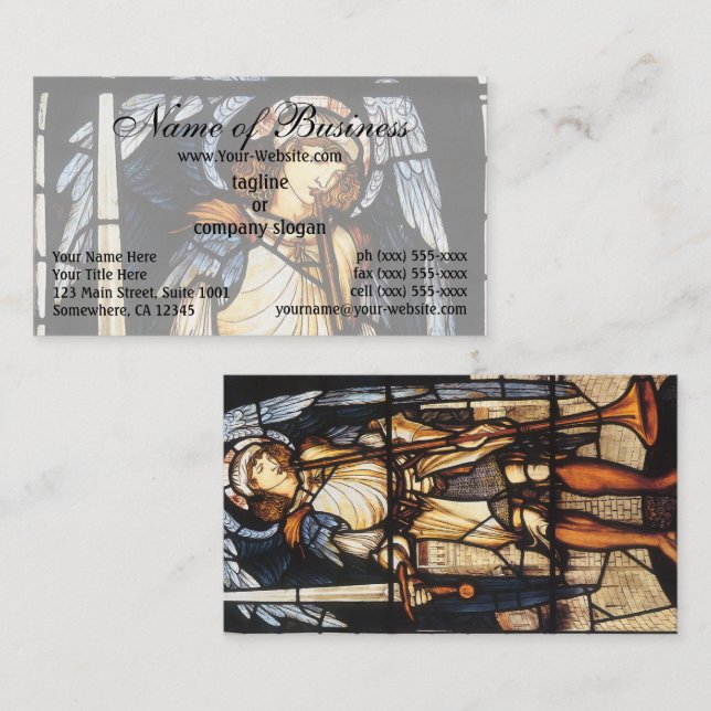 Sankt Mikael (glasmålning) av Burne Jones Visitkort (Fram/baksida)