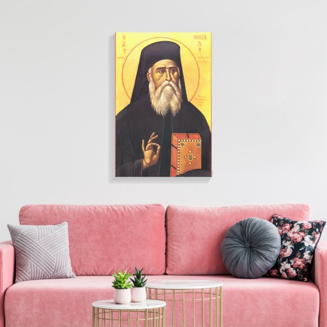 Sankt Nectarios av Aegina ortodox ikon Canvastryck (Insitu (Vardagsrum))