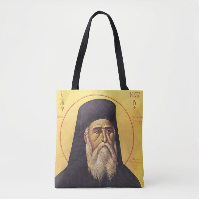 Sankt Nectarios av Aegina ortodox ikon Tygkasse (Framsida)