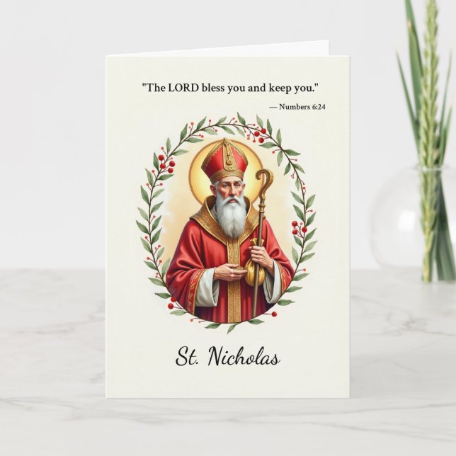 Sankt Nicholas Guds freds- och Blessings Scripture Kort (Framsida)
