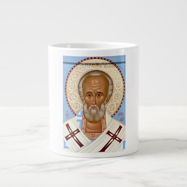 Sankt Nikolaus av Myra Bysantinsk Ortodox Ikon Jumbo Mugg (Framsidan)