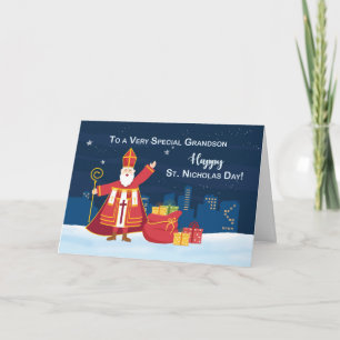 Sankt Nikolaus-dagen till sonson fylld med glädje Kort