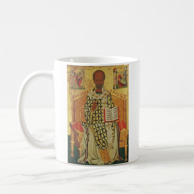 Sankt Nikolaus från Myra Bysantinsk Ortodox Ikon Kaffemugg (Vänster)