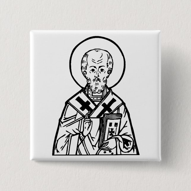 Sankt Nikolaus från Myra Bysantinsk Ortodox Ikon Knapp (Framsida)
