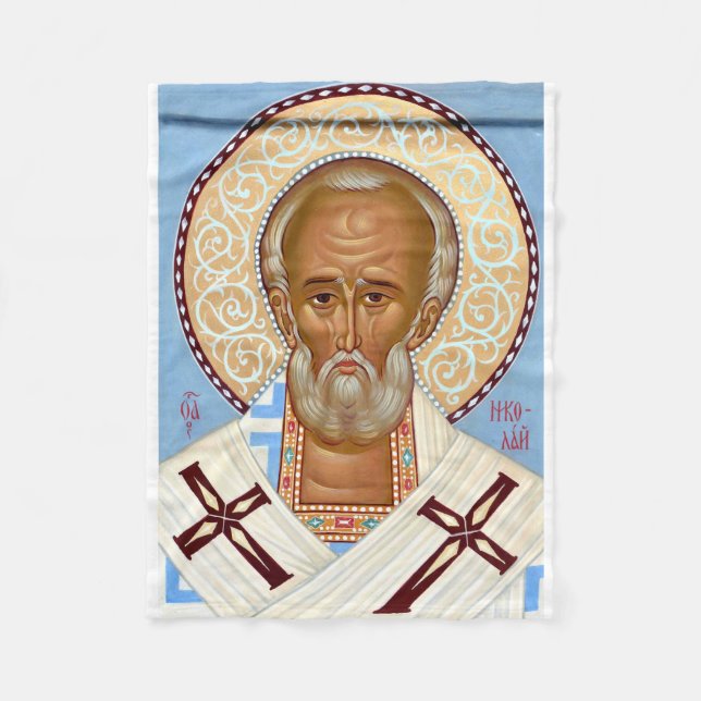 Sankt Nikolaus från Myra Premium Ortodox konst Fleecefilt (Framsidan)