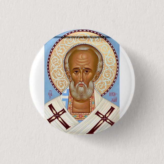 Sankt Nikolaus från Myra Premium Ortodox konst Knapp (Framsida)