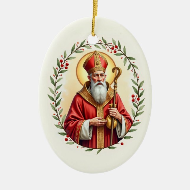 Sankt Nikolaus Guds frid och välsignelse Skrift Julgransprydnad Keramik (Framsidan)
