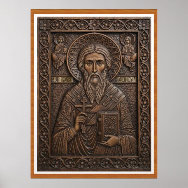 Sankt Nikolaus, jung trä ortodox bokstavskonst Poster (Framsidan)