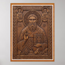 Sankt Nikolaus, jungfrulig ny trä ortodox bokstäve Poster