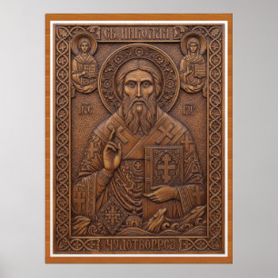 Sankt Nikolaus, jungfrulig ny trä ortodox bokstäve Poster