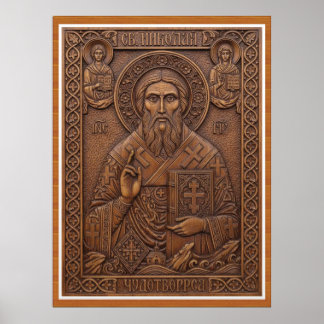 Sankt Nikolaus, jungfrulig ny trä ortodox bokstäve Poster