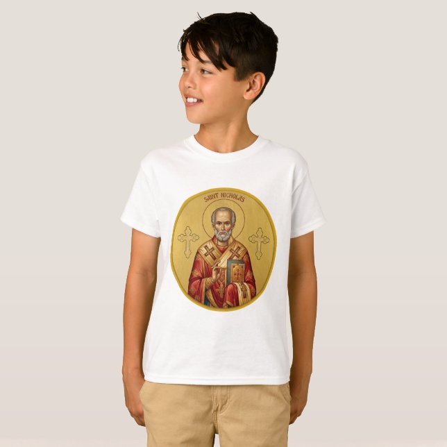 Sankt Nikolaus ortodox ikon T-shirt (Hel framsida)
