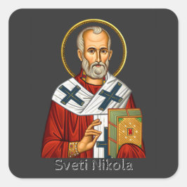 Sankt Nikolaus ortodox serbisk bokstav ikon Fyrkantigt Klistermärke