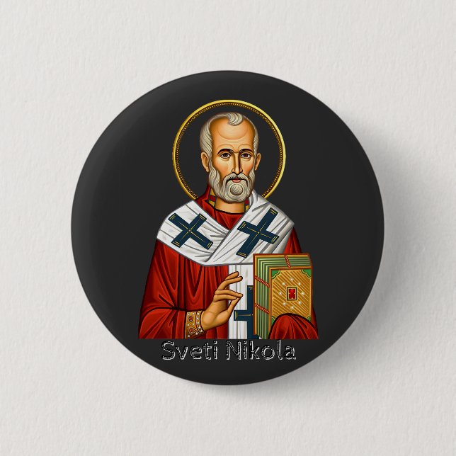 Sankt Nikolaus ortodox serbisk bokstav ikon  Knapp (Framsida)