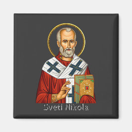 Sankt Nikolaus ortodox serbisk bokstav ikon Magnet