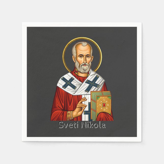 Sankt Nikolaus ortodox serbisk bokstav ikon  Pappersservett (Framsidan)
