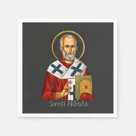 Sankt Nikolaus ortodox serbisk brev ikon  Pappersservett