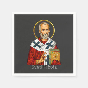 Sankt Nikolaus ortodox serbisk brev ikon Pappersservett