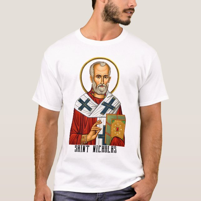 Sankt Nikolaus ortodox serbisk helgon ikon T Shirt (Framsida)