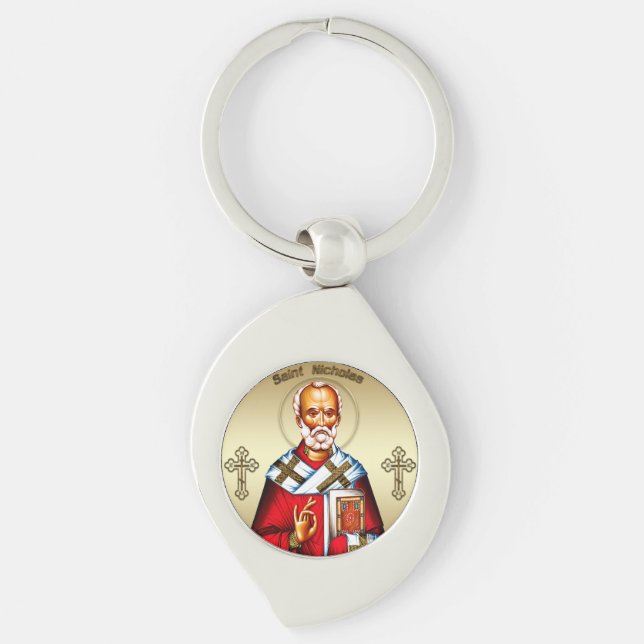 Sankt Nikolaus Swirl Silverfärgad Nyckelring (Framsidan)