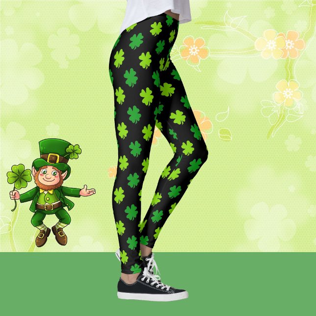 Sankt Patrick-dag 4 Löv Klöver-Grönt, svart Cute Leggings (Skapare uppladdad)