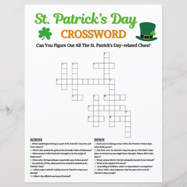 Sankt Patrick dag Crossword-spel (Framsida)