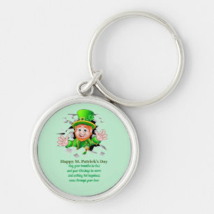 Sankt Patrick dag leprechaun Rund Silverfärgad Nyckelring