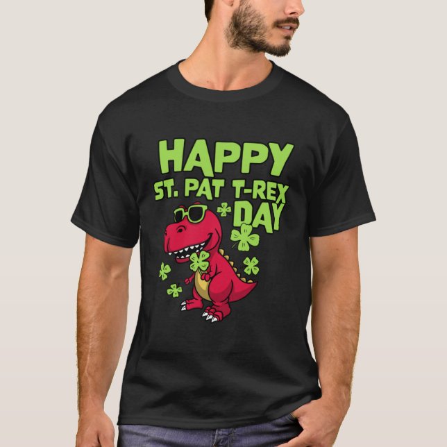 Sankt Patrick-dagen Rex Dino, lycklig T Shirt (Framsida)