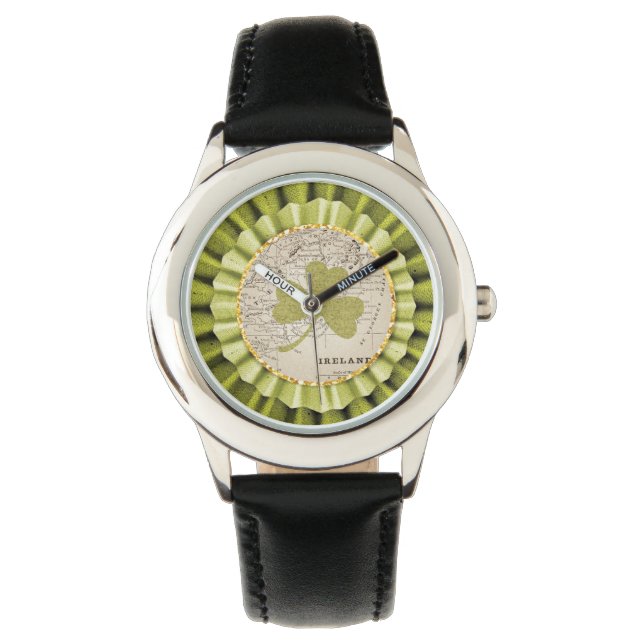 Sankt Patrick-dagen Shamrock Löv Wrist Watch Armbandsur (Framsida)
