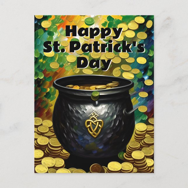 Sankt Patrick-Dagen Shamrocks och Pot of Guld Vykort (Framsida)