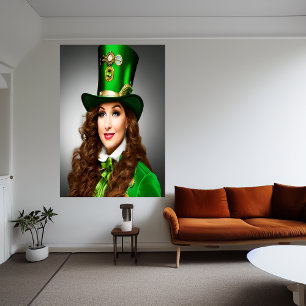 Sankt Patrick Day-brunt hår i dam AI Art Poster