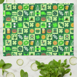 Sankt Patrick Day Icons Seamless Mönster Kökshandduk