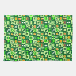 Sankt Patrick Day Icons Seamless Mönster Kökshandduk