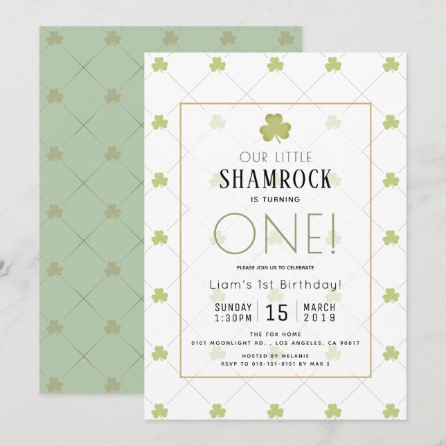 Sankt Patrick-Day Ren Grönt 1:a födelsedagen Inbjudningar (Fram/baksida)