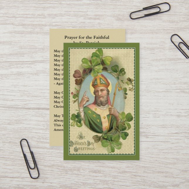 Sankt Patrick Heliga Card med Irish Prayer Visitkort (Fram/Back In Situ)