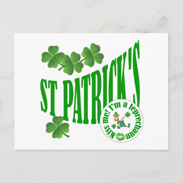 Sankt Patrick, kyss mig jag är en leprechaun Vykort (Framsida)