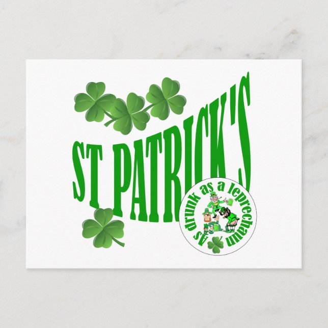Sankt Patrick, lika full som en leprechun Vykort (Framsida)