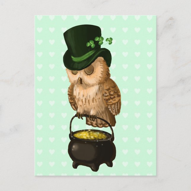 Sankt Patrick väktare i uggla Leprechaun Vykort (Framsida)