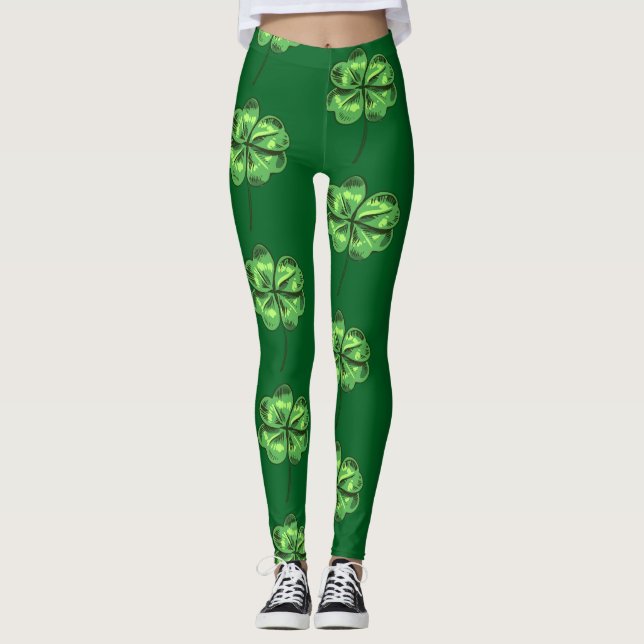 Sankt Patricks dag med shamrocks på grönt Leggings (Framsida)