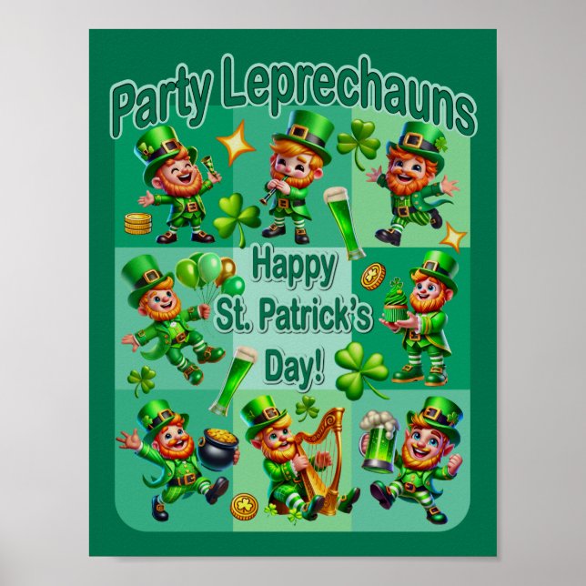 Sankt Patricks dag Roliga "Party Leprechauns" Poster (Framsidan)